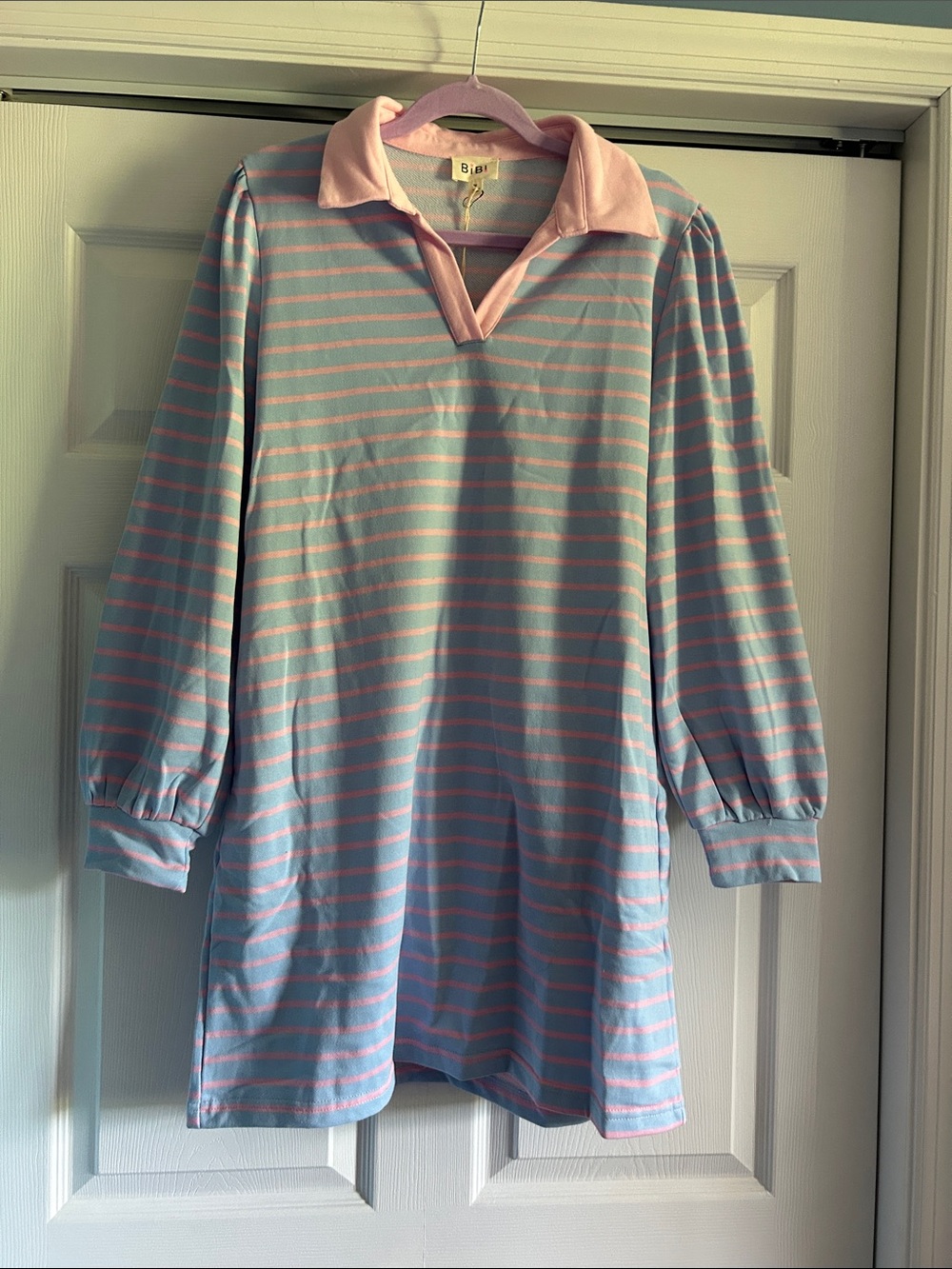 BiBi Pastel Blue and Pink Striped Long Sleeve Dress